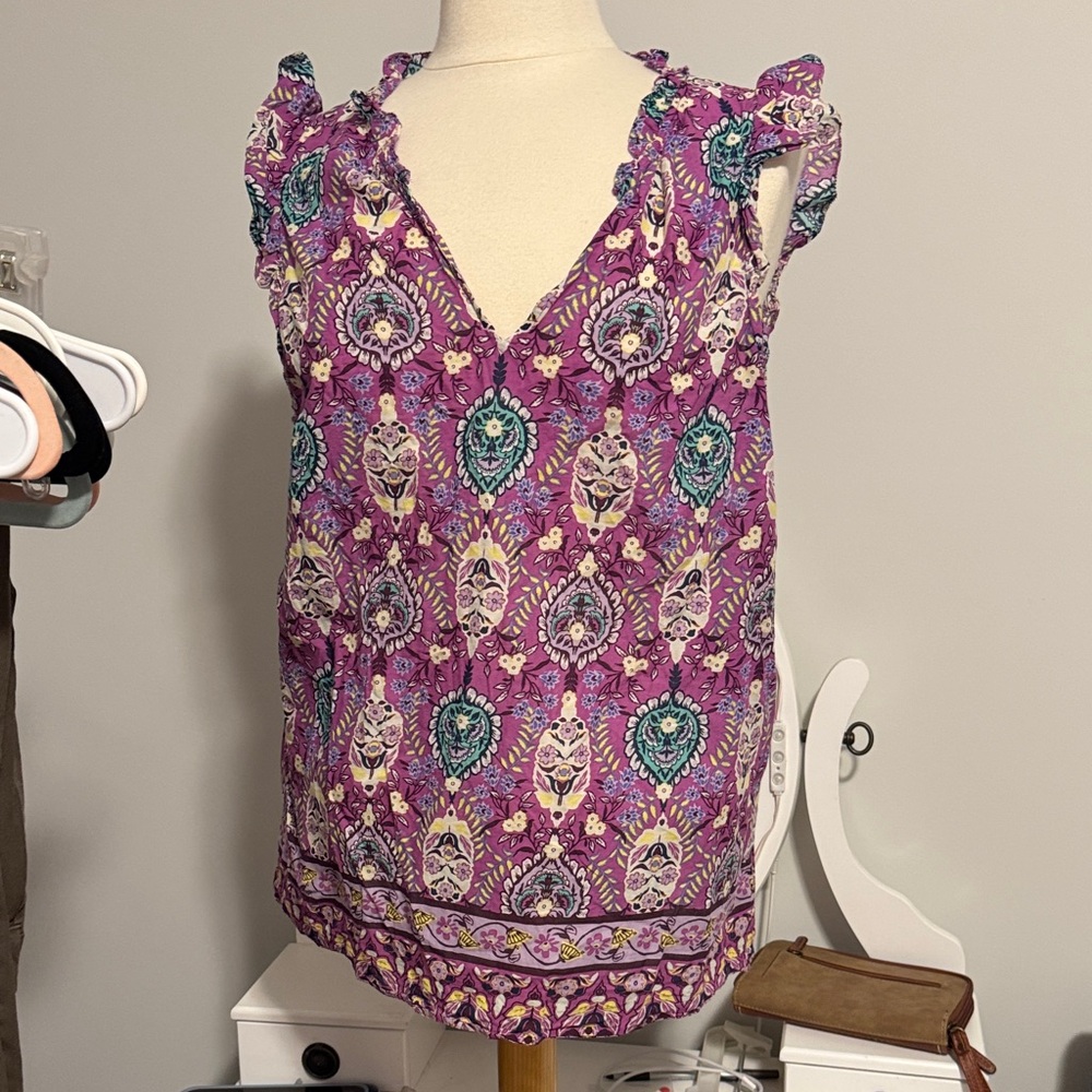 Talbots Purple and Teal Patterned Blouse